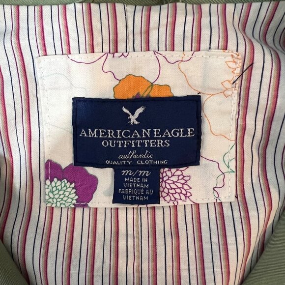 American Eagle Womens Jacket Green Collared Tan Button Down Size Medium - Picture 11 of 12
